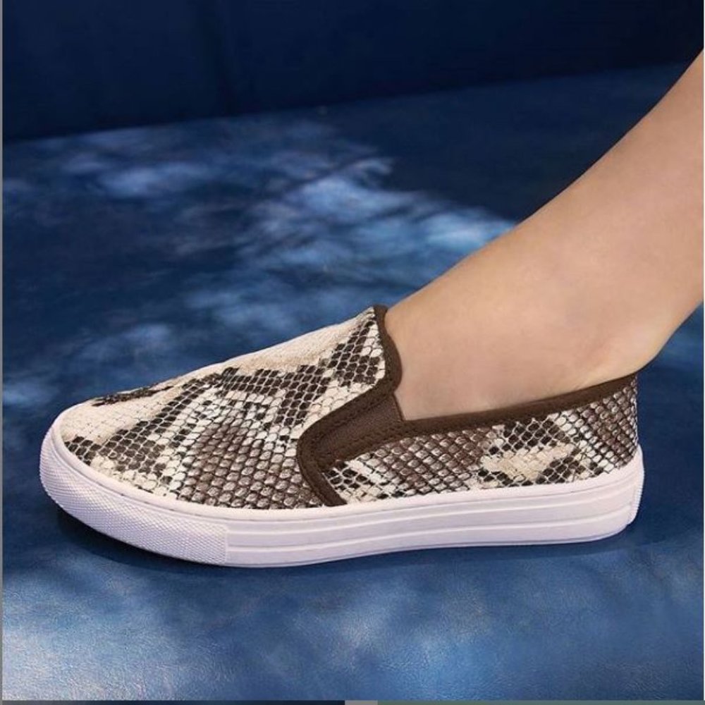 Beige Brown Snakeskin Sneakers